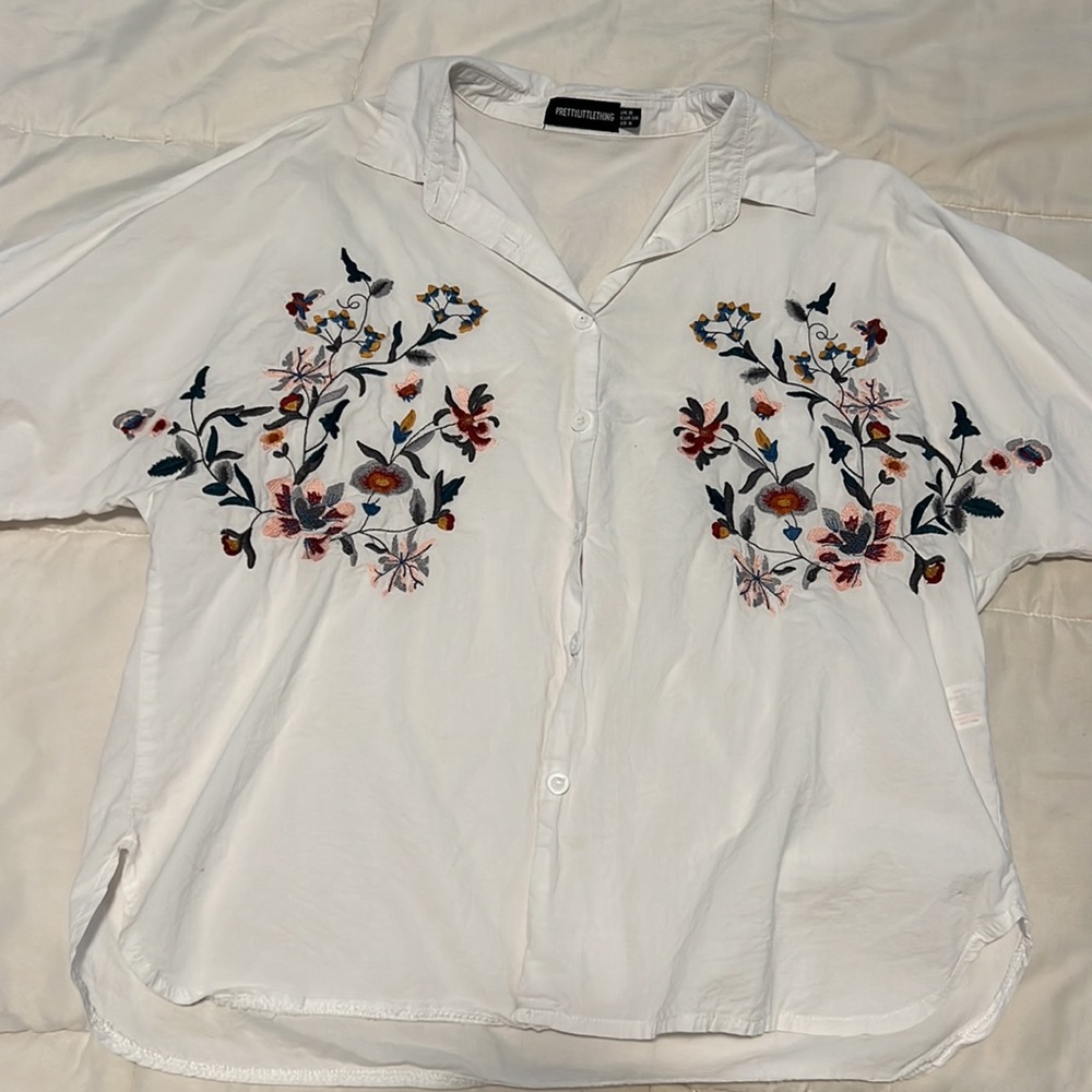 White With Florals Button Down Blouse - image 3